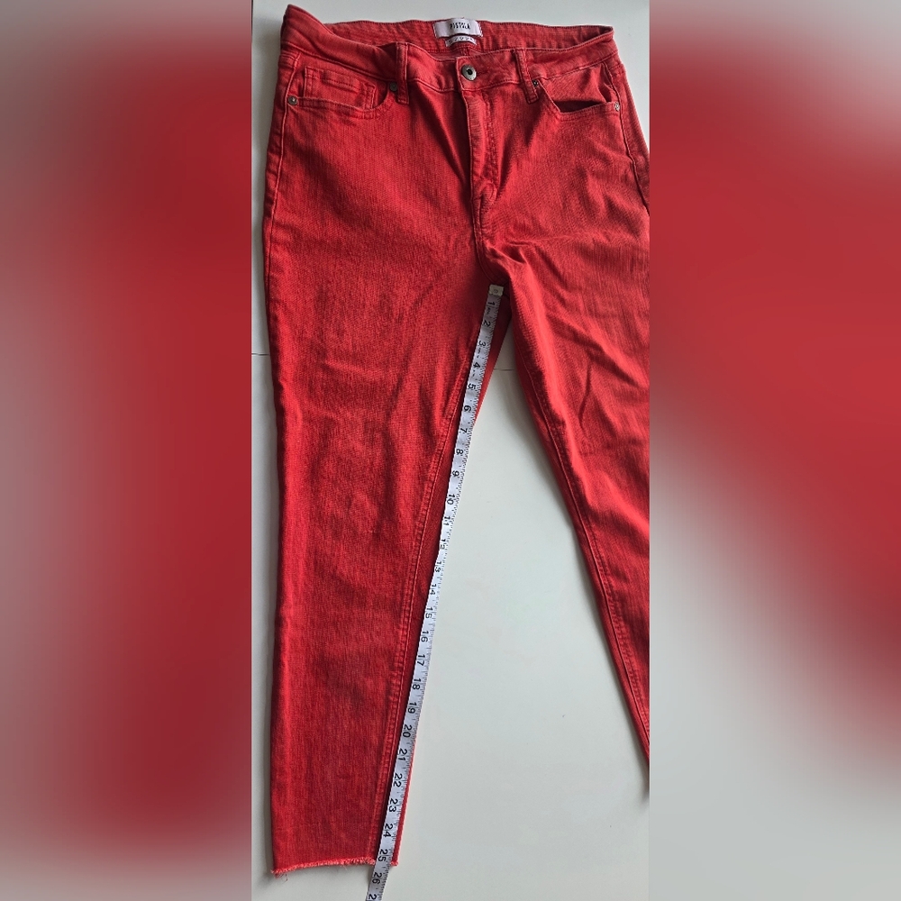 PISTOLA Red High Rise Crop Skinny Jeans Raw Hem Stretch Denim 31 Statement - Picture 7 of 10